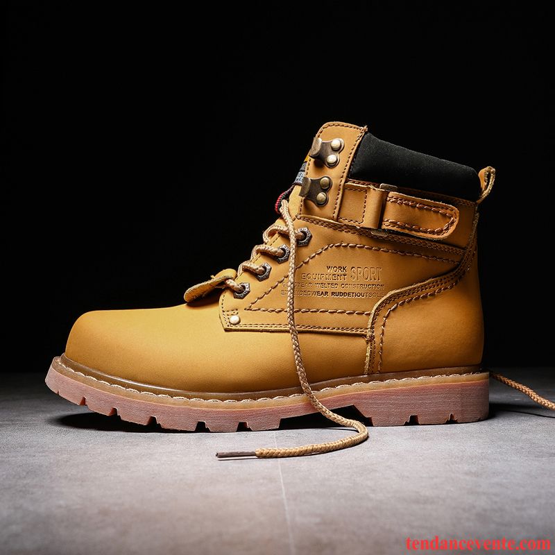 Achat Bottes Cuir Homme Homme Hautes Bureau Tendance Tous Les Assortis Cuir Véritable Gros Jaune Jaune Pas Cher