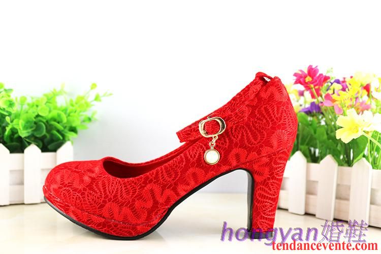 Achat De Escarpins Femme Bout Rond Talons Hauts Chaussures De Mariage Rouge Plateforme Étanche Mariée Blanc