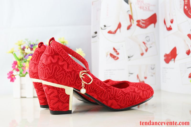 Achat De Escarpins Femme Bout Rond Talons Hauts Chaussures De Mariage Rouge Plateforme Étanche Mariée Blanc