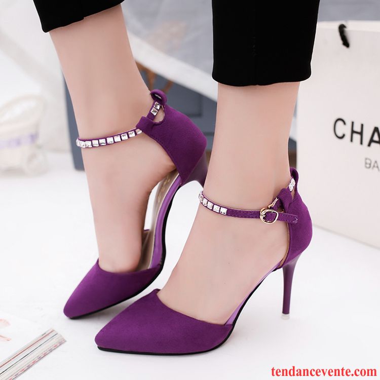 Achat Escarpins Femme Printemps Violet Femme Professionnel Été Derbies Pointe Pointue Talons Minces Sandales Kaki Pas Cher