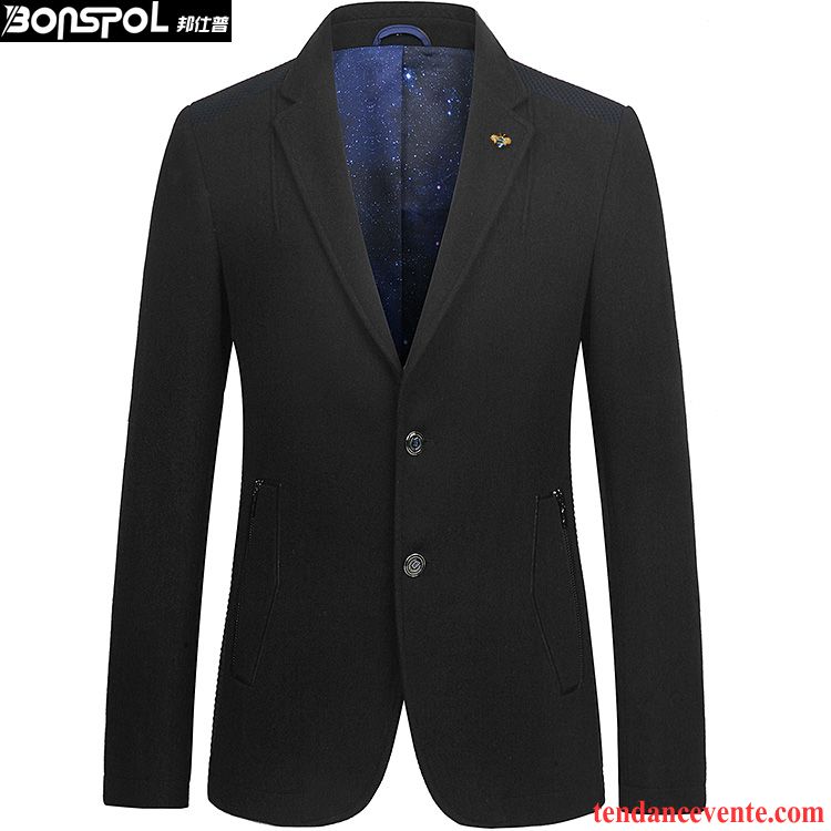 Acheter Blazer Homme Pardessus L'automne Pure Homme La Laine Décontractée Tendance De Travail Slim Soldes