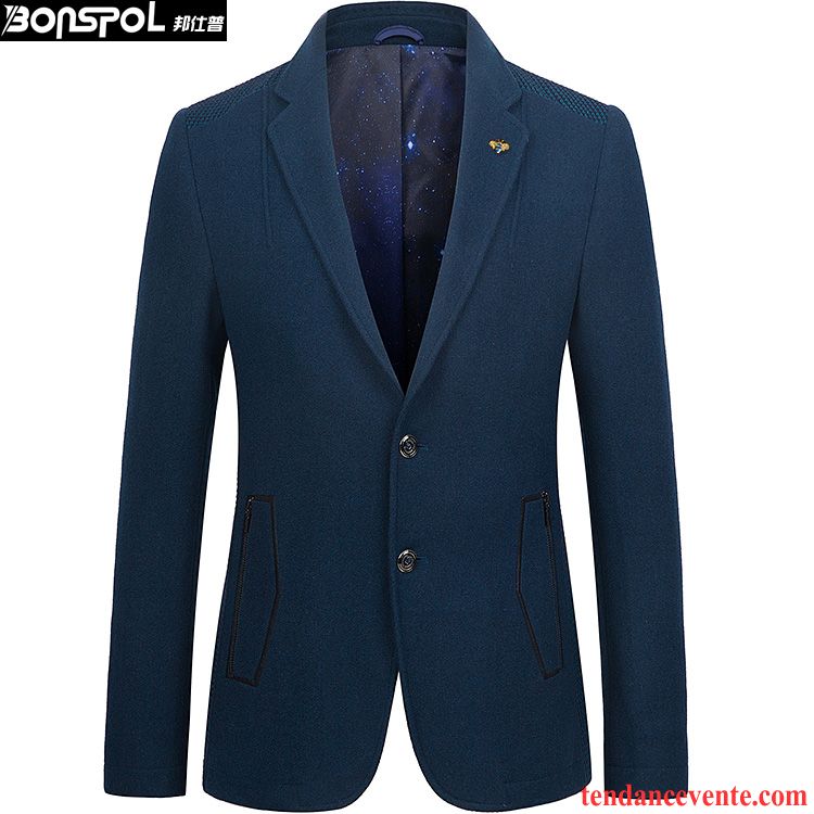 Acheter Blazer Homme Pardessus L'automne Pure Homme La Laine Décontractée Tendance De Travail Slim Soldes