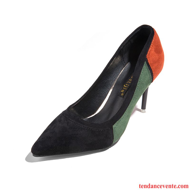 Acheter Escarpins En Ligne Talons Minces Mode Couleurs Mixtes Derbies Femme Suède Vert Pointe Pointue Lawngreen