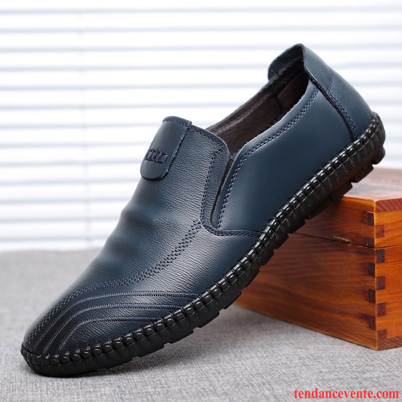 Acheter Mocassin Homme Décontractée Chaussures De Conduite Cuir Véritable Homme Paresseux Bleu Entreprise L'automne Derbies Saphir