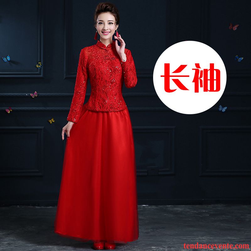 Acheter Une Robe Hiver L'automne Robe Longues Mince Robe Chinoise Renforcé Femme Gros Rouge Mariée