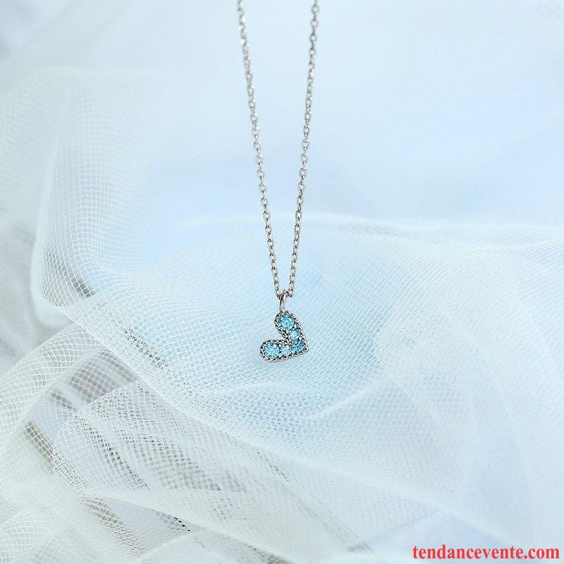 Bijoux En Argent Femme Simple Cœur Cadeau Accessoires Personnalité Pendentif Bleu Argent