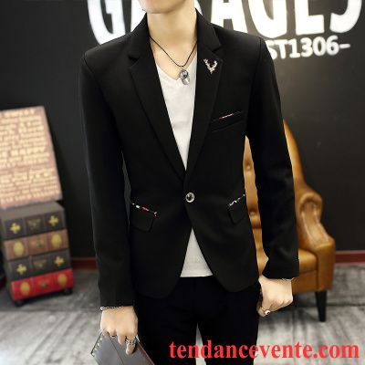 Blazer Avec Manche En Cuir Homme Cravate Une Veste Tendance Slim Pardessus Printemps Noir Homme Décontractée