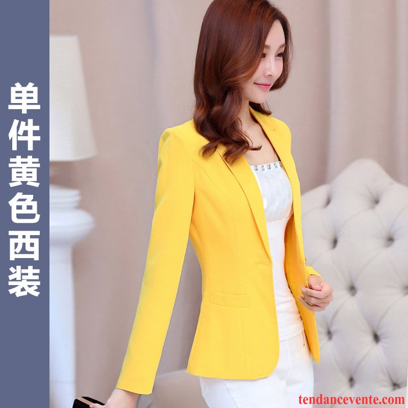 Blazer Cintré Femme Slim Pardessus Longues Blazer Hiver L'automne Femme Décontractée Professionnel Tempérament Bisque