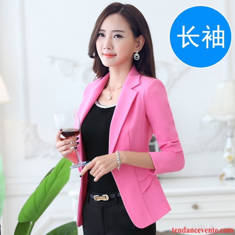 Blazer Costume Femme Pardessus Court Femme Décontractée L'automne Été Longues Blazer Tempérament Slim Professionnel Printemps Corail Soldes