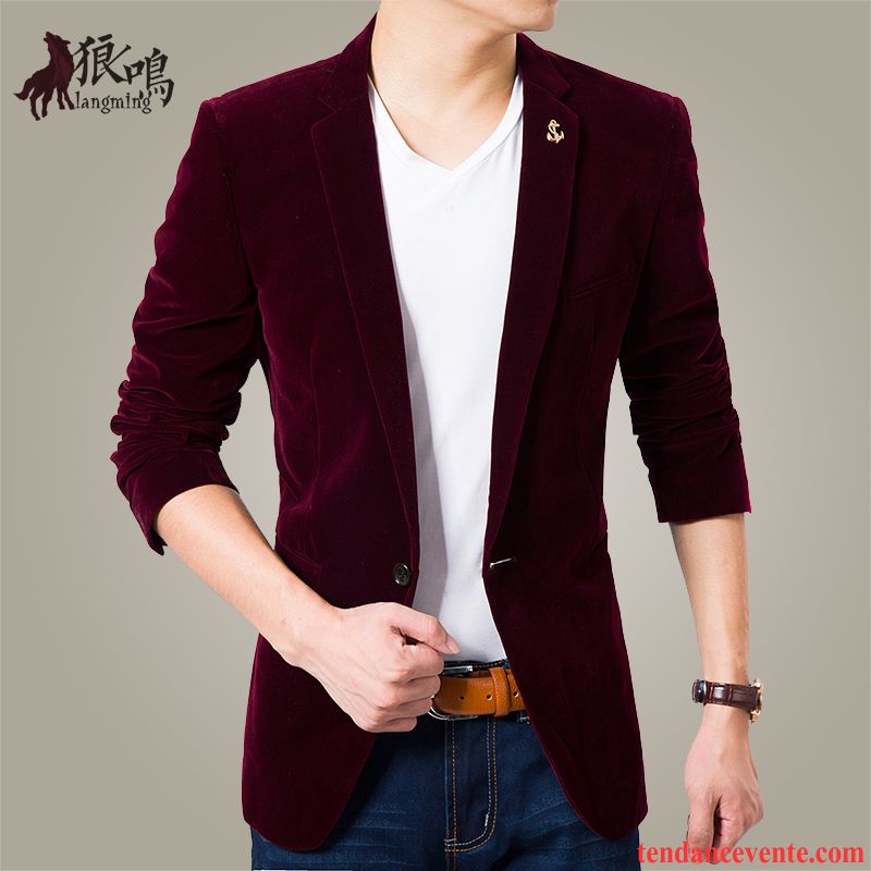 Blazer Costume Homme Robe Homme Costume Or Slim L'automne Loup Pardessus Hiver