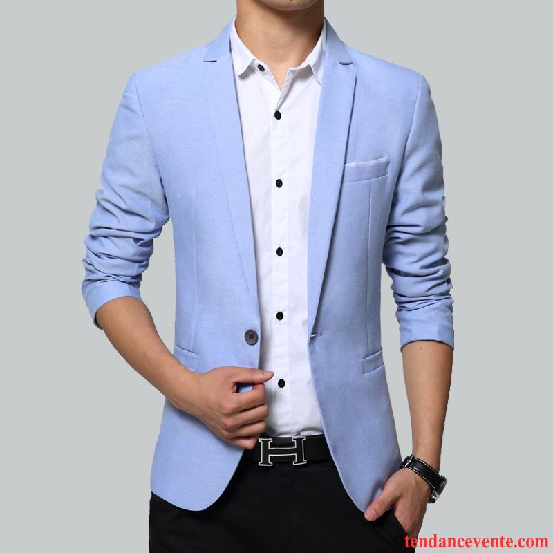 Blazer Coton Homme Tendance Étudiant Bleu Jeunesse Slim Décontractée Homme La Mode Pardessus L'automne Pas Cher