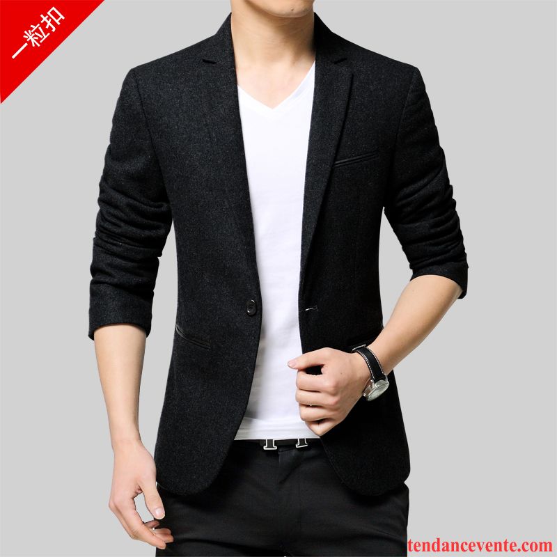 Blazer Cuir Marron Slim Costume Décontractée La Laine Homme De Travail Pardessus Hiver Renforcé Pas Cher