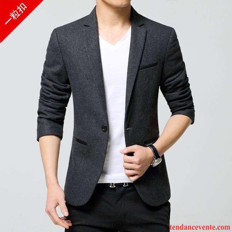 Blazer Cuir Marron Slim Costume Décontractée La Laine Homme De Travail Pardessus Hiver Renforcé Pas Cher