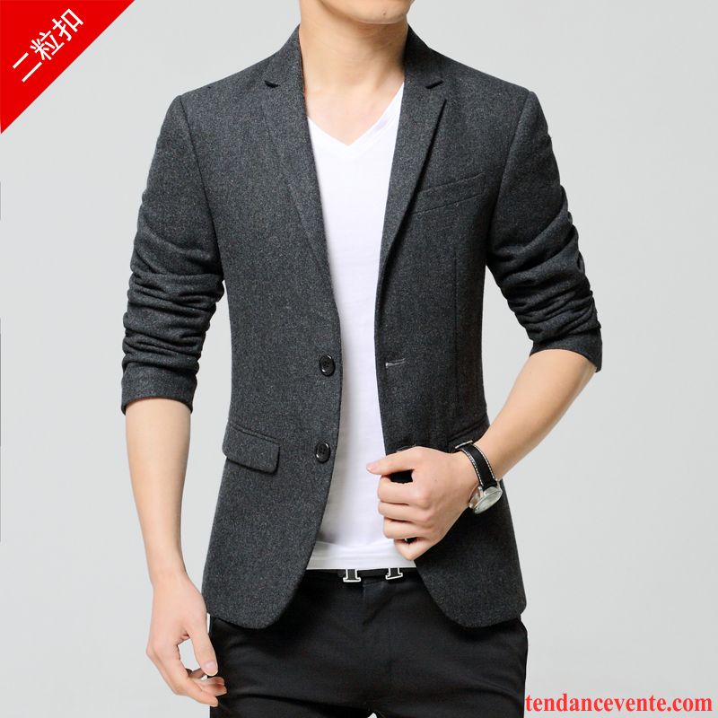 Blazer Cuir Marron Slim Costume Décontractée La Laine Homme De Travail Pardessus Hiver Renforcé Pas Cher