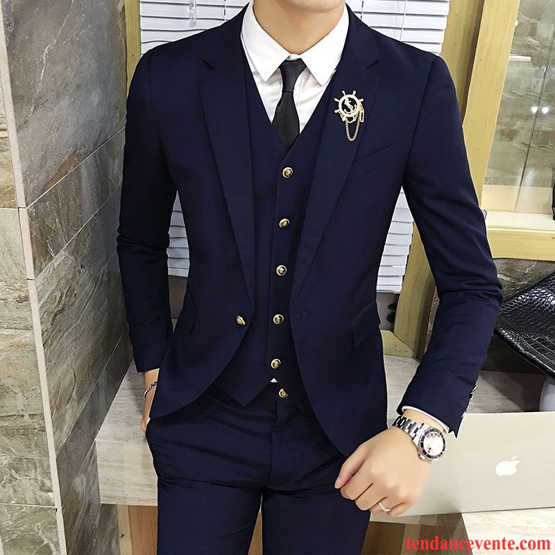 Blazer D Ete Pour Homme Homme Ensemble Britanique Décontractée Mariage Slim Marine