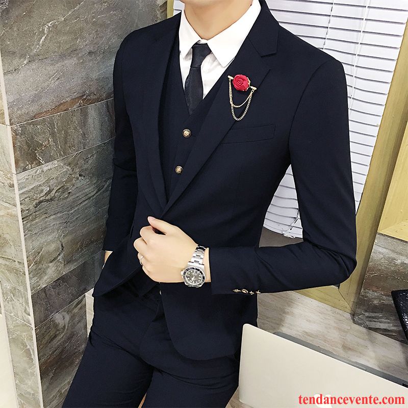 Blazer D Ete Pour Homme Homme Ensemble Britanique Décontractée Mariage Slim Marine