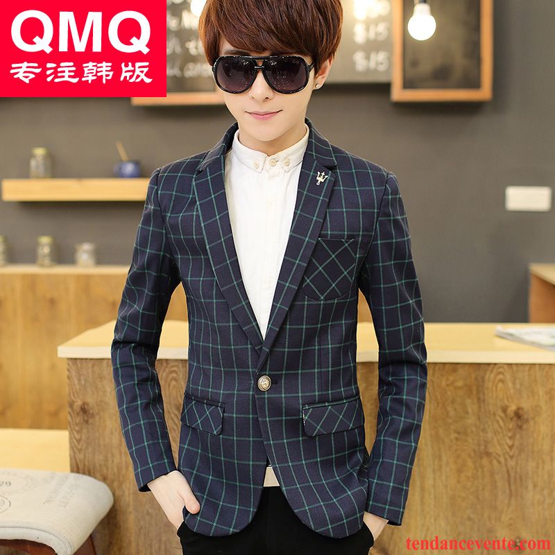 Blazer De Costume Pas Cher Pardessus Hiver Une Veste Slim Jeunesse Décontractée Carreaux Homme Costume Vert