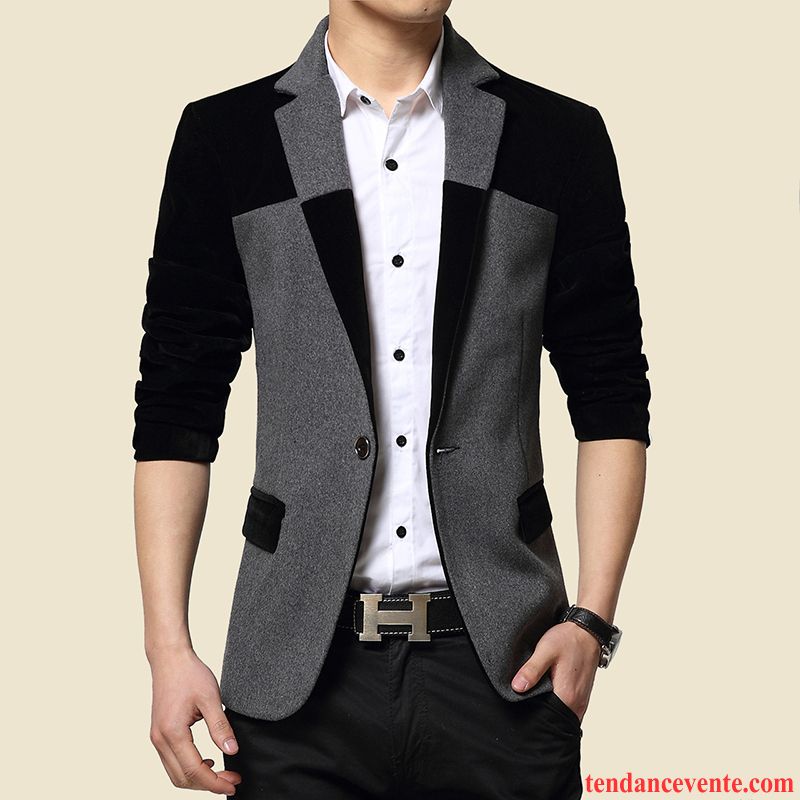 Blazer En Cuir Avec Capuche Homme La Laine Homme Pardessus Slim Plus De Velours L'automne Décontractée Costume Jeunesse