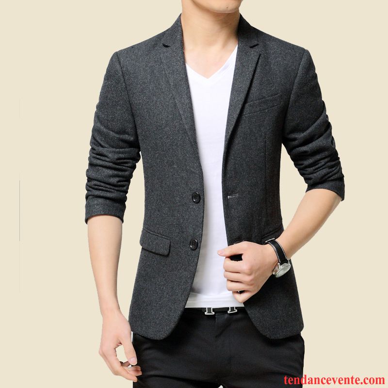 Blazer En Cuir Avec Capuche Homme La Laine Homme Pardessus Slim Plus De Velours L'automne Décontractée Costume Jeunesse