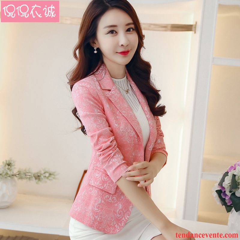 Blazer En Cuir Cintrée Femme Costume Mince Court L'automne Tempérament Femme Fleur Une Veste Slim Pardessus