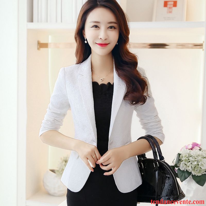 Blazer En Cuir Cintrée Femme Costume Mince Court L'automne Tempérament Femme Fleur Une Veste Slim Pardessus