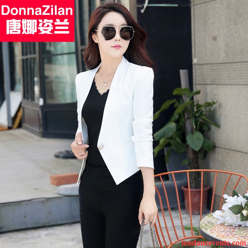 Blazer En Cuir Pour Femme Courte L'automne Femme Blazer Tous Les Assortis Slim Décontractée Pardessus Mince