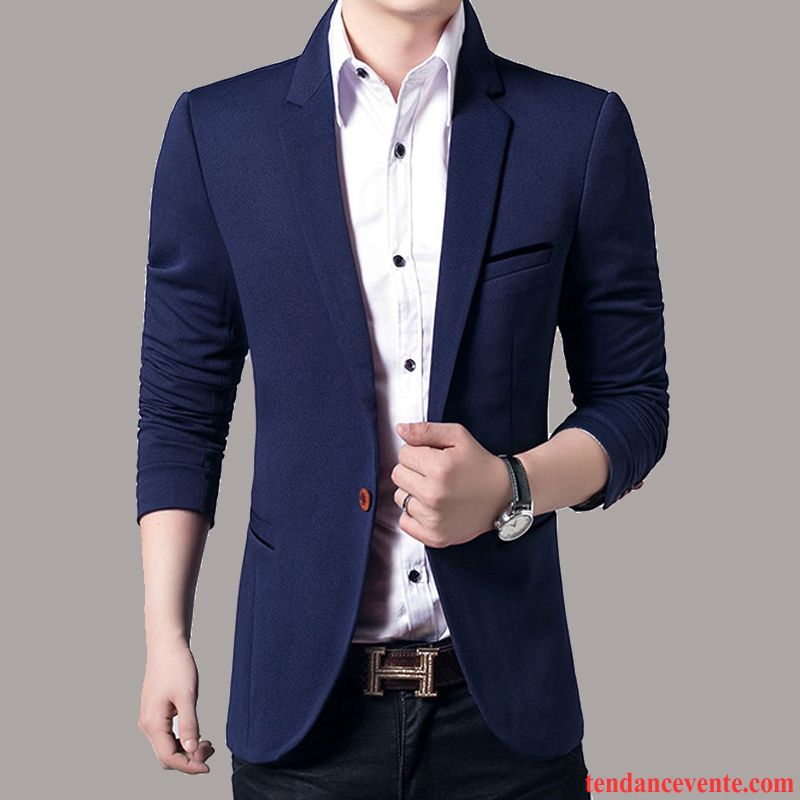 Blazer Faux Cuir Homme Décontractée Slim Jeunesse Légère Une Veste L'automne Britanique Homme Tendance Pardessus