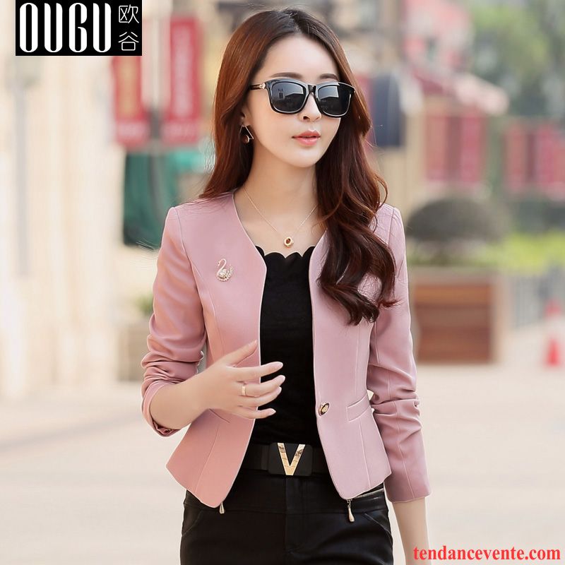 Blazer Femme Bleu Marine Longues Pardessus Col Rond Slim Tendance Courte Tous Les Assortis Blazer L'automne Femme Printemps Noir