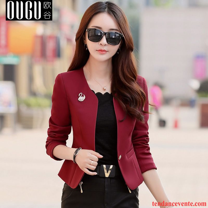 Blazer Femme Bleu Marine Longues Pardessus Col Rond Slim Tendance Courte Tous Les Assortis Blazer L'automne Femme Printemps Noir