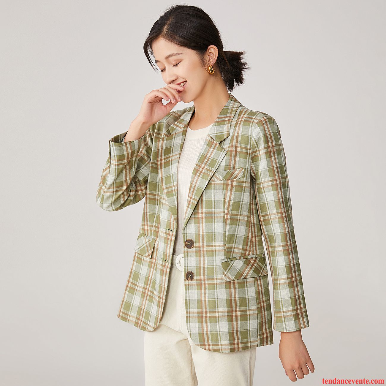 Blazer Femme Britanique Tous Les Assortis Tendance Carreaux Printemps Décontractée Rouge