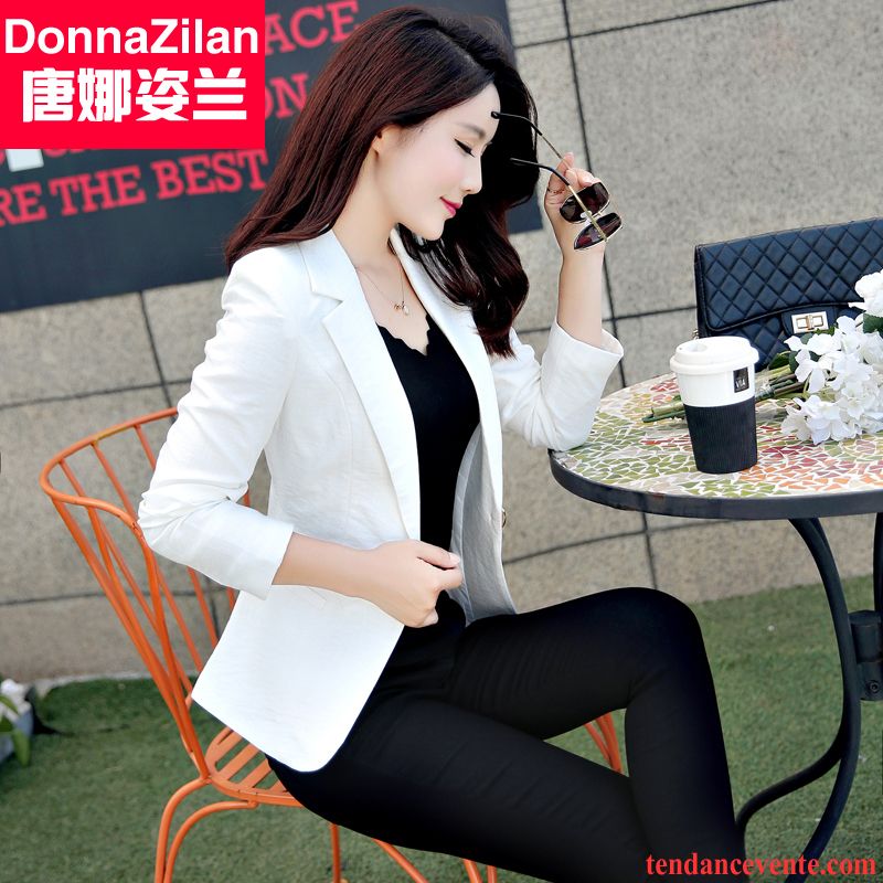 Blazer Femme Coton Femme Longues Matelassé Dame Mince Slim Tous Les Assortis Blazer L'automne Pardessus Bisque