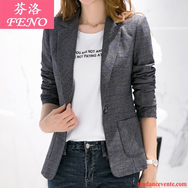 Blazer Femme Décontractée Pardessus Costume Printemps Court Mince Gris