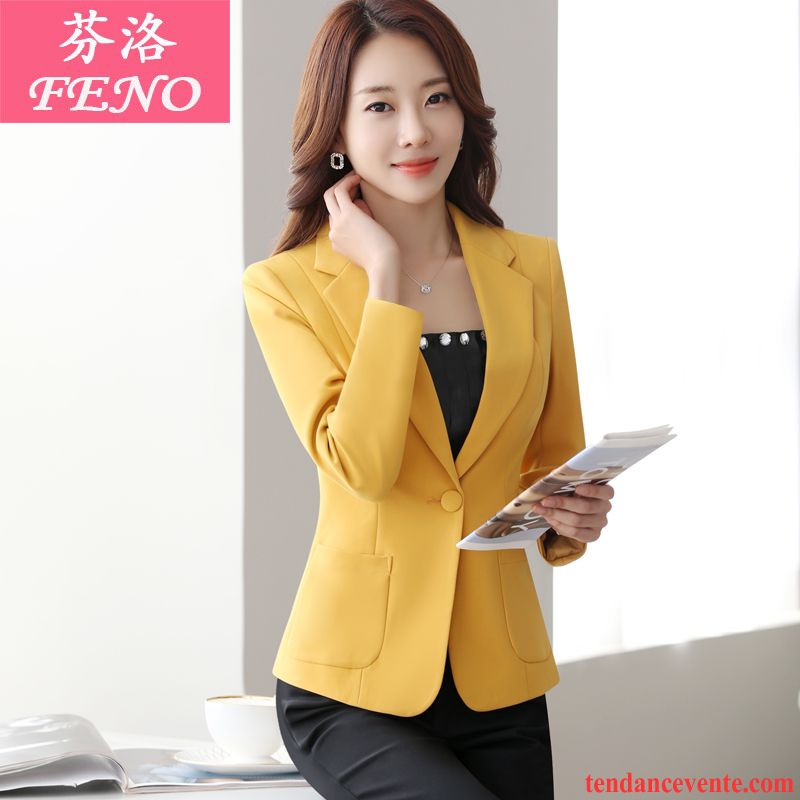 Blazer Femme Longues Court Nervurées L'automne Printemps Pardessus Jaune