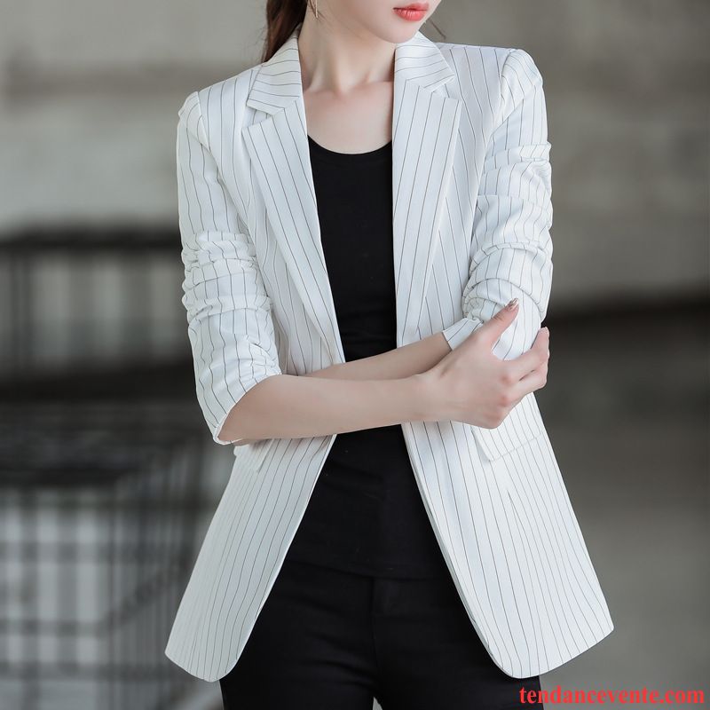 Blazer Femme Pardessus Costume Slim Rayé Une Veste Britanique Rouge Rose