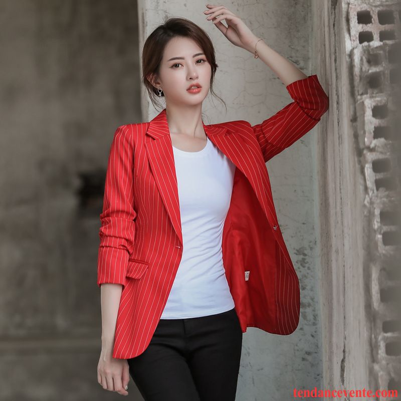 Blazer Femme Pardessus Costume Slim Rayé Une Veste Britanique Rouge Rose