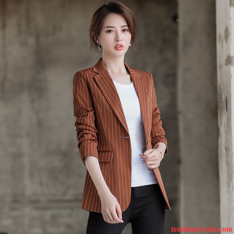 Blazer Femme Pardessus Costume Slim Rayé Une Veste Britanique Rouge Rose