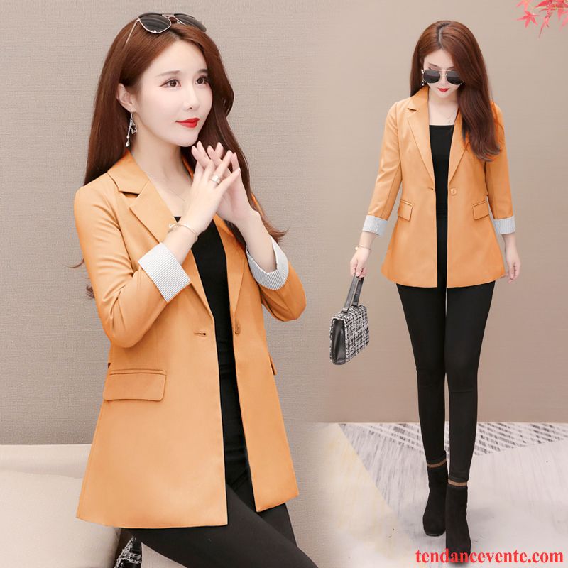 Blazer Femme Pardessus Tempérament Mince L'automne Courte Épissure Jaune