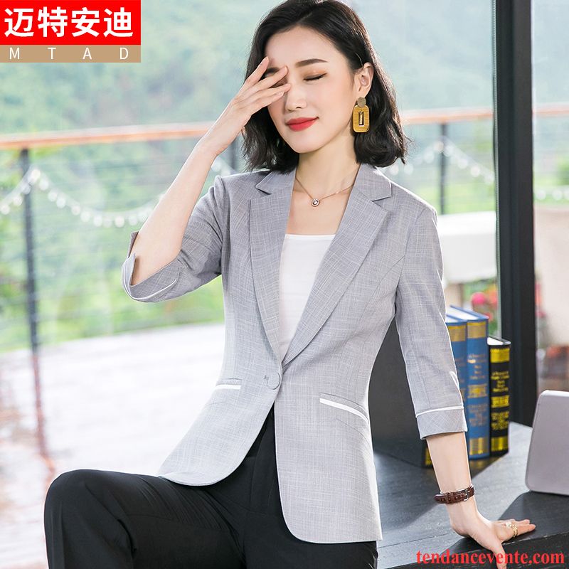 Blazer Femme Pardessus Été Une Veste Manche Mode Court Gris