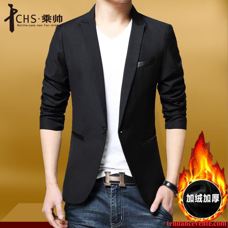 Blazer Fourrure Homme Plus De Velours Slim Pardessus Renforcé Jeunesse Britanique L'automne Hiver Taillissime Homme Costume Décontractée Une Veste