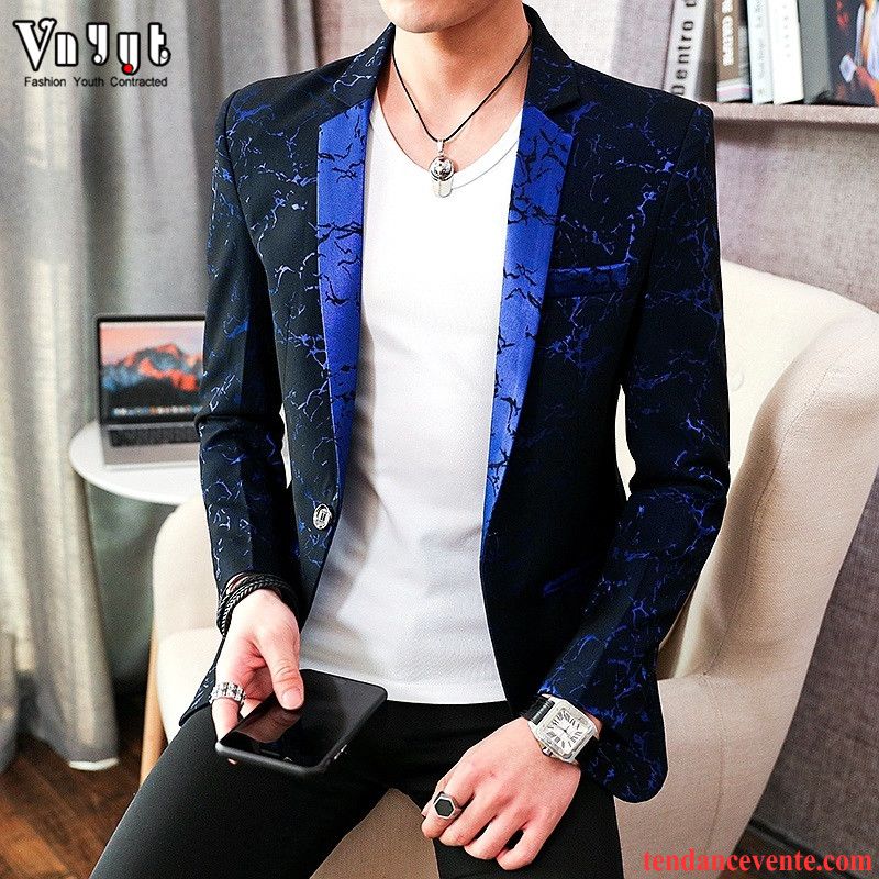 Blazer Homme Brodé Renforcé Décontractée Personnalité Costume Tendance Rouge
