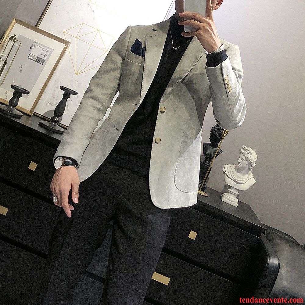 Blazer Homme Décontractée Une Veste Vérifier Carreaux L'automne Pardessus Tendance Gris