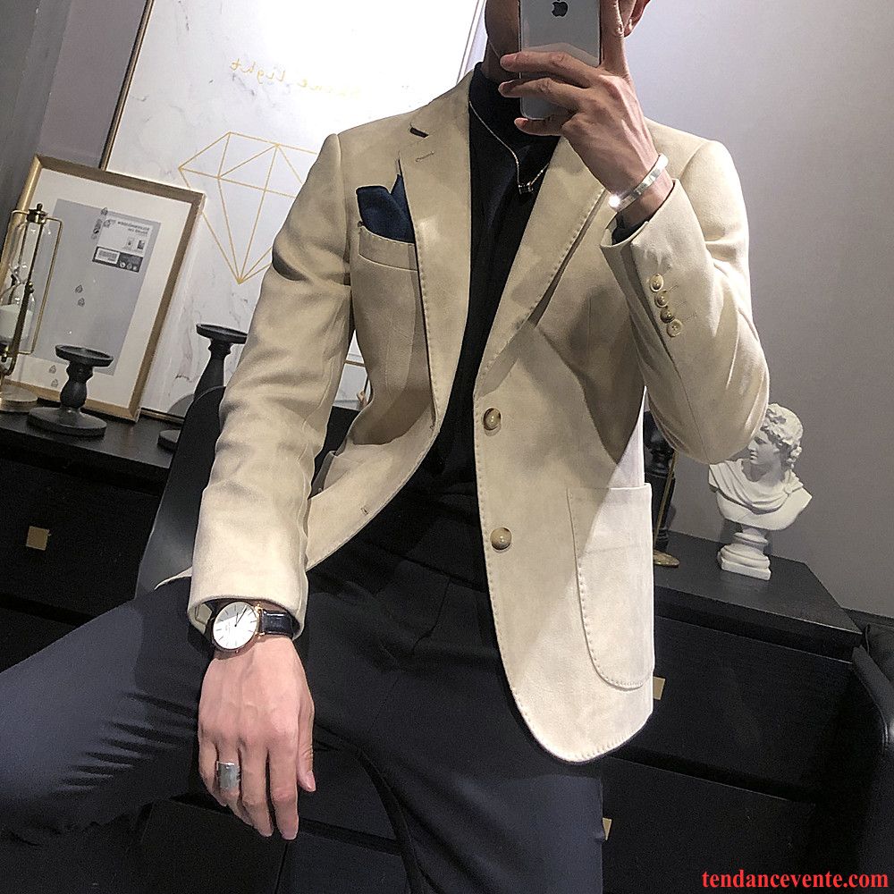 Blazer Homme Décontractée Une Veste Vérifier Carreaux L'automne Pardessus Tendance Gris