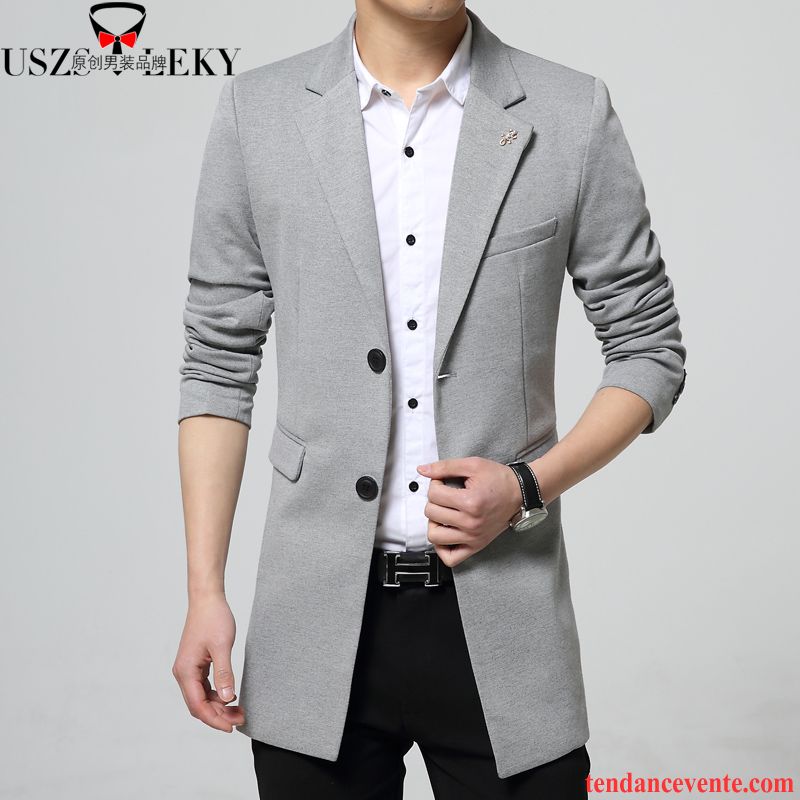 Blazer Homme Gris Décontractée Slim Homme Jeunesse Une Veste L'automne Printemps Pardessus Longue