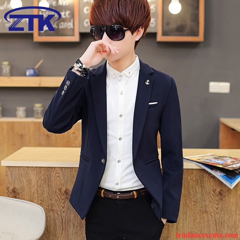 Blazer Homme Grise Étudiant Hiver Tendance Slim Homme Beau Pardessus Bleu Plus De Velours Costume Corail