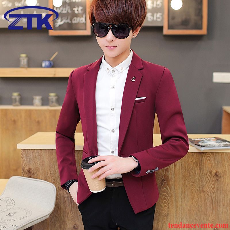 Blazer Homme Grise Étudiant Hiver Tendance Slim Homme Beau Pardessus Bleu Plus De Velours Costume Corail