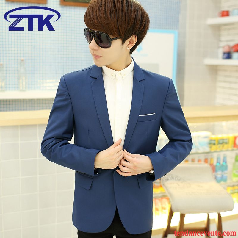 Blazer Homme Grise Étudiant Hiver Tendance Slim Homme Beau Pardessus Bleu Plus De Velours Costume Corail