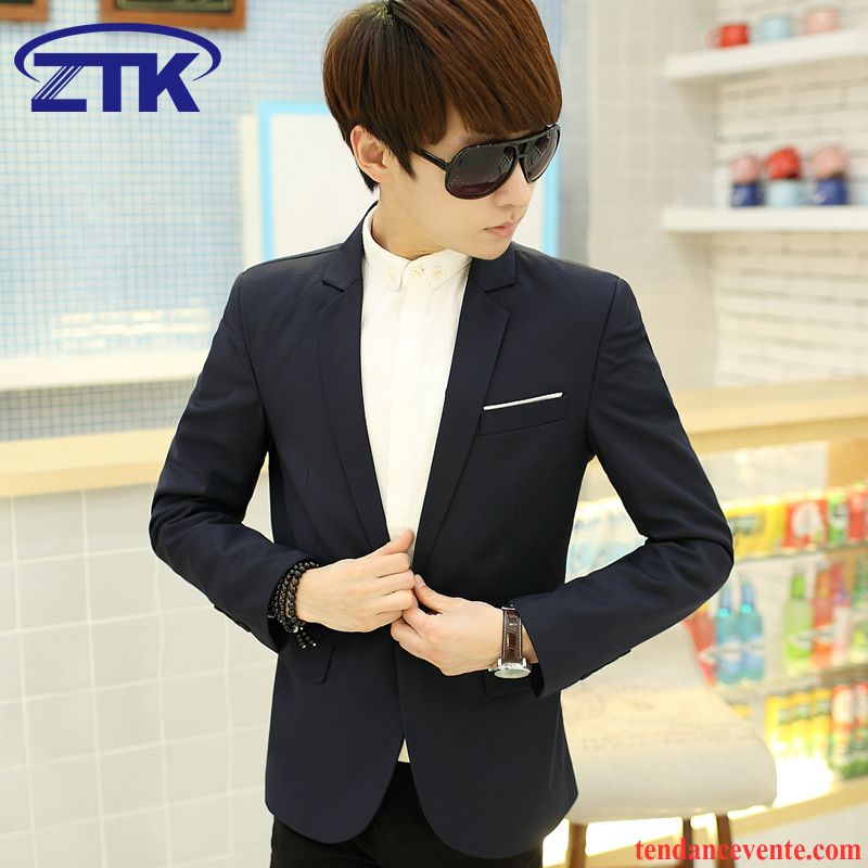 Blazer Homme Grise Étudiant Hiver Tendance Slim Homme Beau Pardessus Bleu Plus De Velours Costume Corail