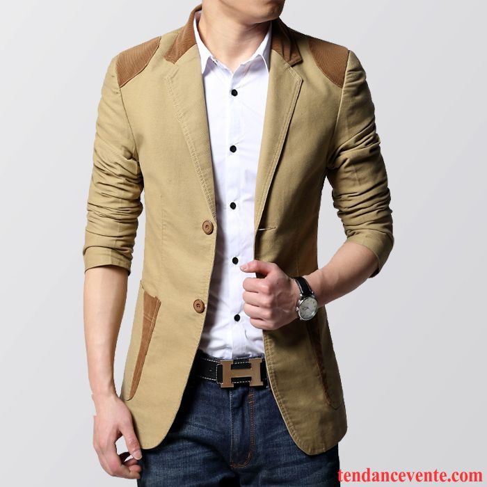 Blazer Homme Hiver Taillissime Jeunesse Printemps Homme Une Veste Pardessus Tendance L'automne Slim Décontractée Bronzer Soldes