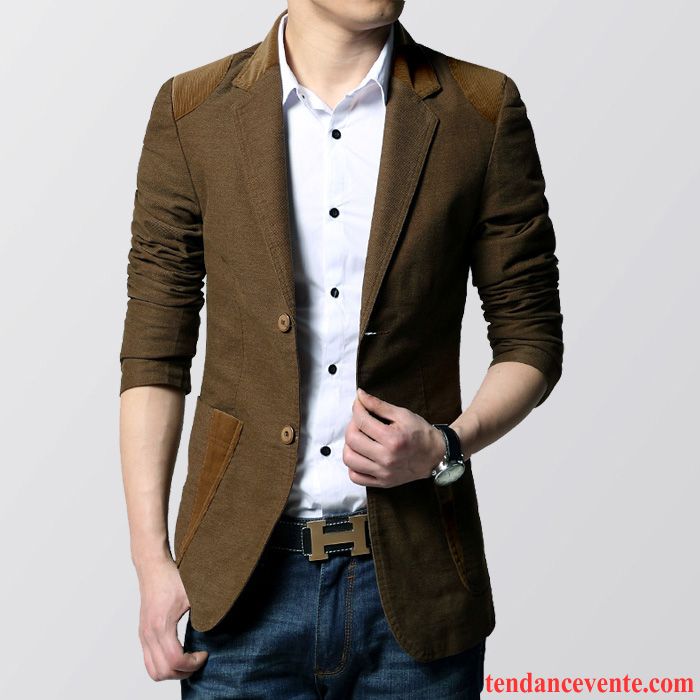 Blazer Homme Hiver Taillissime Jeunesse Printemps Homme Une Veste Pardessus Tendance L'automne Slim Décontractée Bronzer Soldes