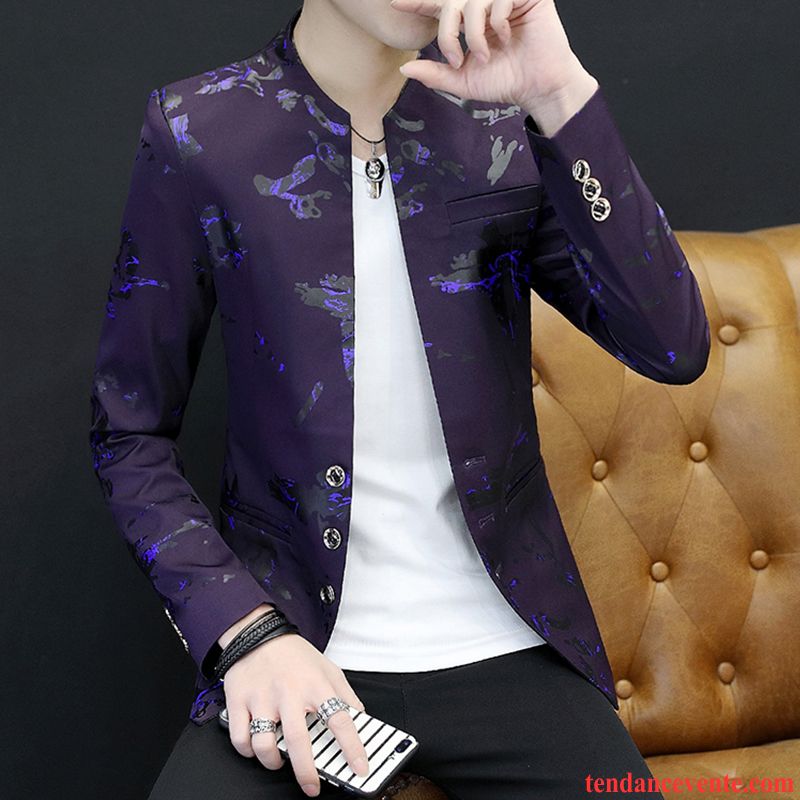 Blazer Homme L'automne Personnalité Tendance Jeunesse Pardessus Décontractée Impression Violet